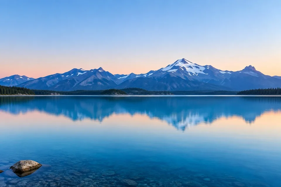 Mountain lake at dawn before adding noise