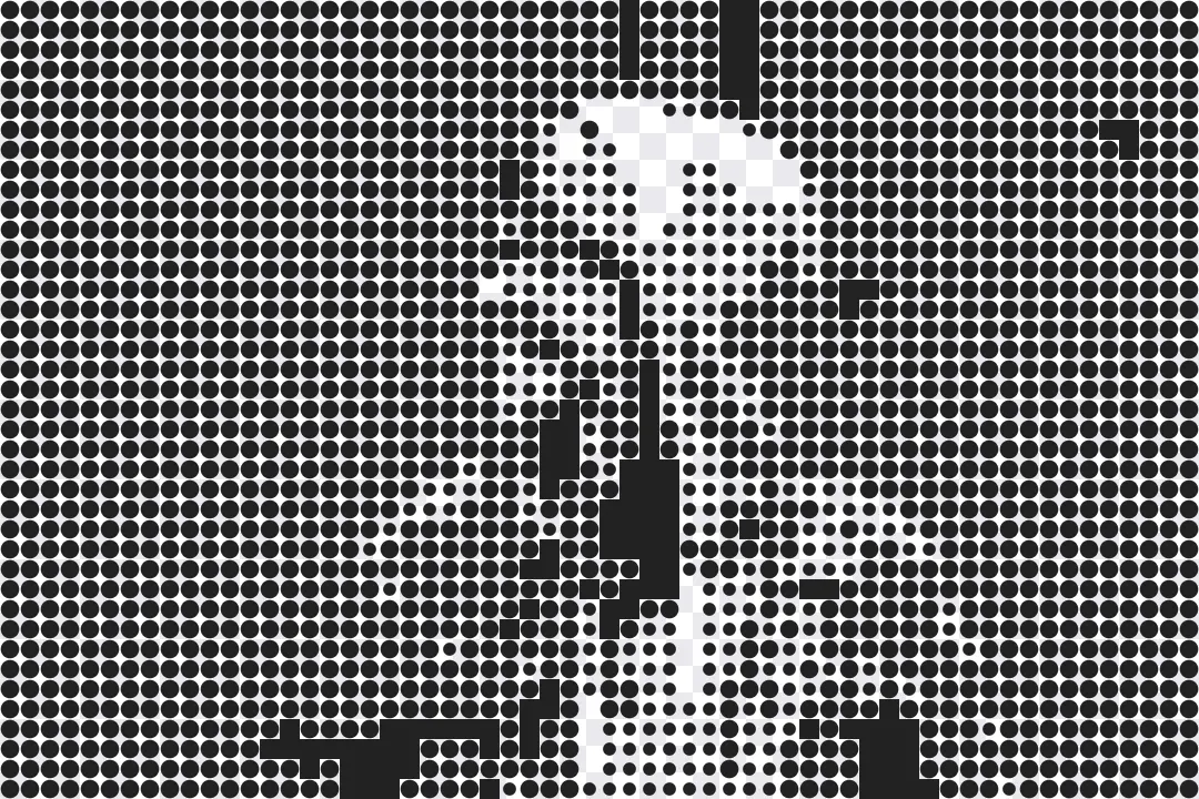 Transparent halftone ink over a checkerboard, illustrative display only